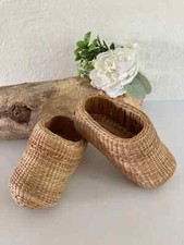 12 ⚜️ Ancien Petit Sabot Chausson Enfant en Osier & Rotin Vintage Authentique
