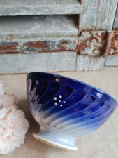 ANCIEN BOL DE GRAND MERE CHOISY LE ROI BLEU COBALT FLEURS EMAILLEES