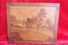 Beau Très Ancien Tableau En Bois, Marqueterie, Maison De Campagne