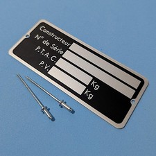 Plaque constructeur / tare aluminium 95×40 mm – vierge avec rivets POP - voiture