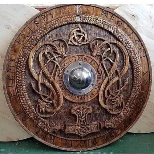 Bouclier viking rond bois - bouclier,
