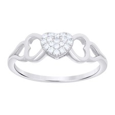 925 Argent Sterling Rond Coupe Zircone Femmes Bombé Triple Cœur Bague Tailles 6'