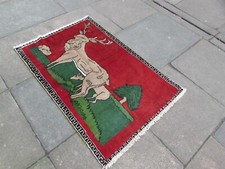 Vintage Traditionnel Main Fabriqué Oriental Gabbe Laine Red Petit Tapis 124x82cm