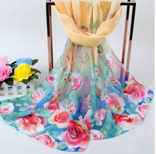 Foulard Jaune Imprimé Fleurs Multicolores - Bijoux des Lys