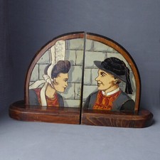 PAIRE de SERRE LIVRES bois peint bretons bigouden style Fouillen Art populaire