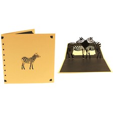 CARTE ZEBRE POP-UP KIRIGAMI 3D 180° 145x145mm ECRU/NOIR + ENVELOPPE