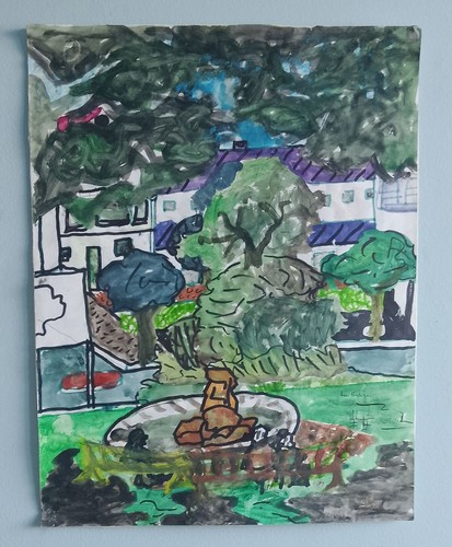 Aquarelle art brut - "le, jardin