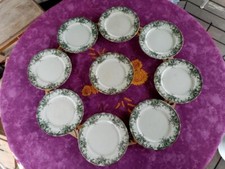 9 Assiette à Dessert Terre de Fer Déco Floral Vert Tournesols Paquerettes 19,5cm