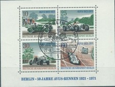 ALLEMAGNE RFA BERLIN BLOC 1971 N°3 "50ème ANNIV. COURSES AUTO" oblitéré 1er jour