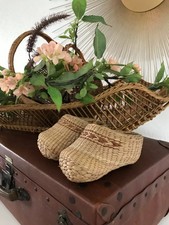 19 ⚜️ Ancien Petit Sabot Chausson Enfant En Rotin Vintage