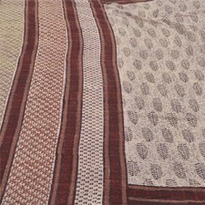 Tissu sari indien crème vintage sanskriti pur coton imprimé bloc sari