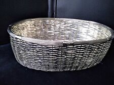 Grande corbeille , panière en fil de métal argenté tressé