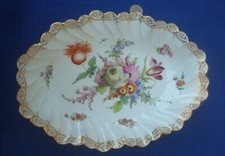 V68 TB Corbeille Coupe Porcelaine Ancien Peint Main DRESDEN Allemagne fleurs