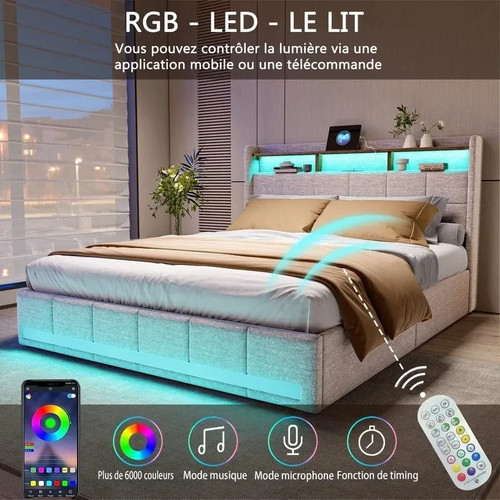 Lit double avec éclairage led - avec,