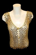 PACO RABANNE Top Haut Veste Gilet dore vert et or, collection importable rhodoid