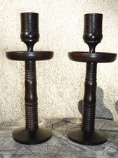 Bougeoirs vintages en bois d’ébène tourné