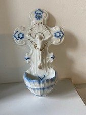 Bénitier Ancien Porcelaine Christ