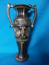 VASE ANCIEN MARQUETERIE DE PAILLE A 2 ANSES OBJET DE VITRINE CABINET CURIOSITES