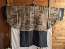 Veste kimono Haori homme japonais vintage laine mélangée noire doublée paysag...