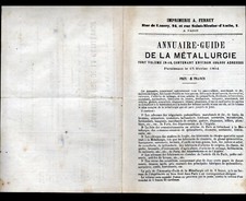 PARIS (X°) IMPRIMERIE / ANNUAIRE de la METALLURGIE "A. FERREY" Tract en 1864