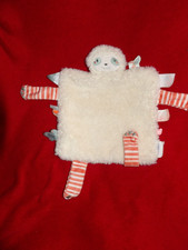 Doudou Plat Noukies  Paresseux Moris Et Sacha Blanc Crème Vert Rose Saumon Rayé