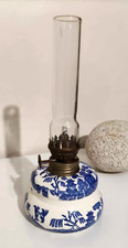 lampe à pétrole en céramique complète dessin japonnai bleu - vintage