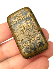 Étui Ancien à Allumettes Gravé Asiatiques pyrogene antique vintage vesta case