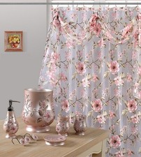 8Pcs Melarosa Pink High Quality Scarf Sheer shower Curtain set + Window Curtain