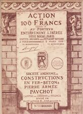 CONSTRUCTIONS EN FER BETON PIERRE ARMEE PAUCHOT - ACTION 100 FRANCS 1919 -FRANCE