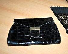 Sac à main enveloppe VINTAGE Pochette de soirée en cuir gaufré noir satin Bourse