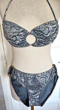 MAILLOT DE BAIN 2 PIECES GRIS IMPRIMEE ARGENT TAILLE 38 NEUF