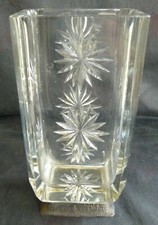 Vase cristal taillé 22 cm – pied en étain – pièce vintage – Ref 1576