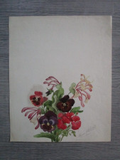 Aquarelle ancienne -  bouquet de fleurs - Léonie BLANCHARD 1886