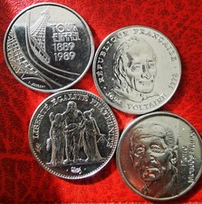 Lot : série complète de 5 Francs Commémoratives 4 pièces Qualité Authentique. 