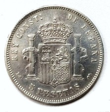 Espagne - 5 Pesetas argent Alfonso XIII 1890