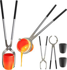 #3 (6.6Lbs-3Kg) Crucible Tongs Set with 2 Graphite Crucibles for Melting Metal,