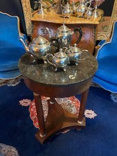 Guéridon circulaire Empire sur 3 colonnes en acajou plateau marbre bronze XIXe