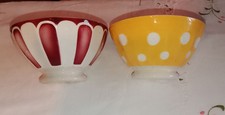 Sarreguemines" 2 Bols Anciens À Facettes Pois Jaune Et Un Rouge Faïence