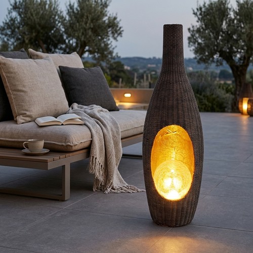 Lampe solaire lampadaire rotin - lampe,