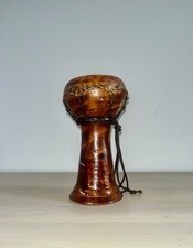 Tambour artisanal ancien en terre cuite et peau naturelle