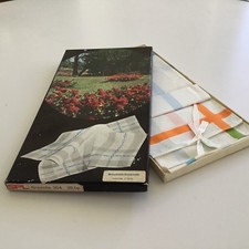 Vintage Ancien coffret mouchoirs tissu blanc à rayures x6 Mouchoirs Duvernois 