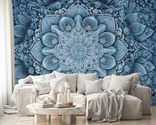 Papier Peint Intissé Panoramique Ornement Bleu Mandala XXL Chambre et Salon 16