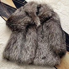 Veste manteau fourrure renard véritable argentée L 11 rang AB vintage...