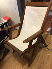 Transat De Pont De Bateaux Bois Exotique  Toile Neuve Un Accoudoir Restauré,