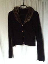 gilet cardigan noir col léop vintage retro T.3