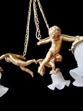 Ancien Lustre Bronze Doré  Angelots Chérubins Art Déco très bon état