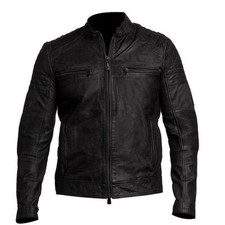 Blouson en cuir de mouton véritable noir motard vintage pour homme