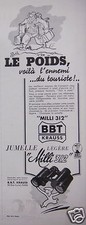 PUBLICITÉ 1936 KRAUSS BBT JUMELLE LÉGÈRE MILLI 312 - ADVERTISING