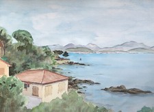 PAUL GARDETTE XXe Aquarelle Originale Paysage Bord de Mer Voilier Bateau #25