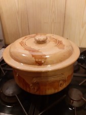 Poterie marmite française ancienne MIELLE terre vernissée à couvercle XIX XX